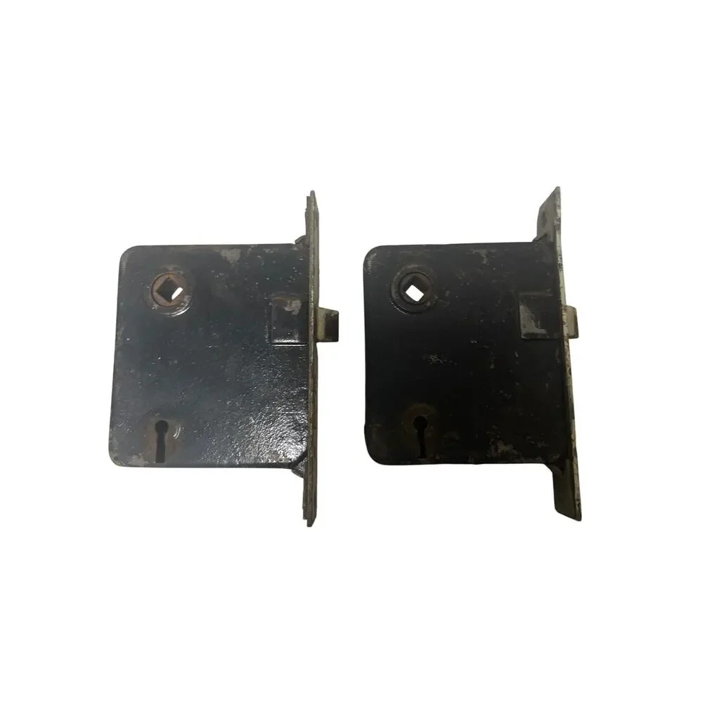 Pair set of 2 Antique ornate Mortise Lock Box Cast Iron unbranded art deco